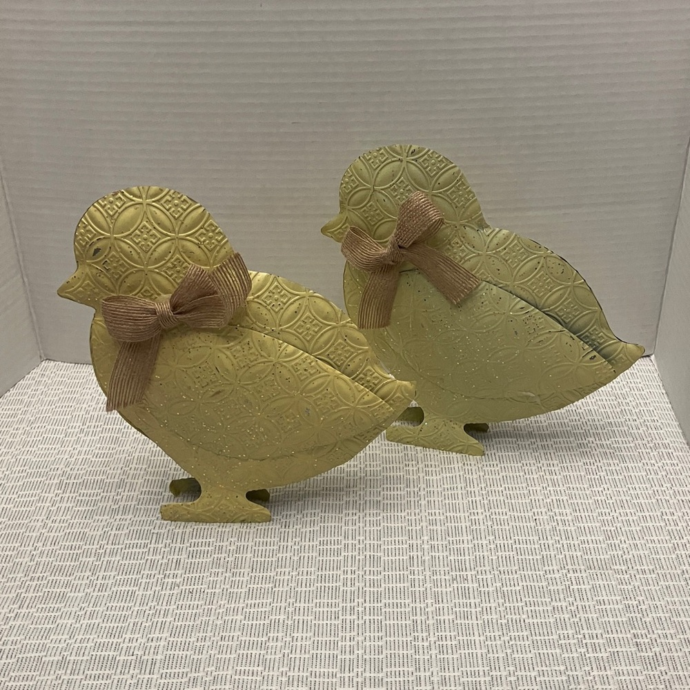 Decorative Yellow Chick Figurines with Burlap Bows